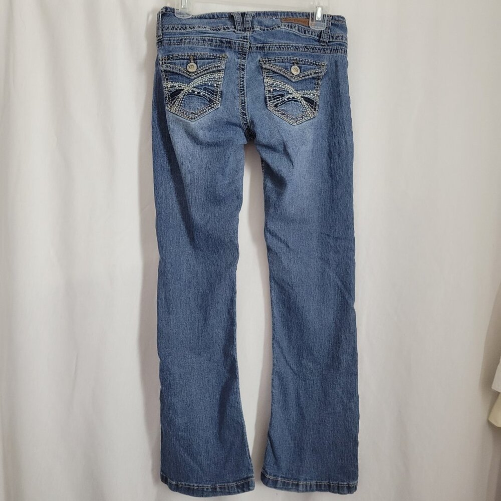 Wallflower Jeans Denim Junior 5 bling BOHO Y2K rhinestone embroidered distressed - Picture 9 of 10